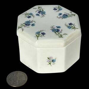 Vintage Octagonal Ceramic Trinket Box Petite Floral Vanity Dresser Decor Cottage